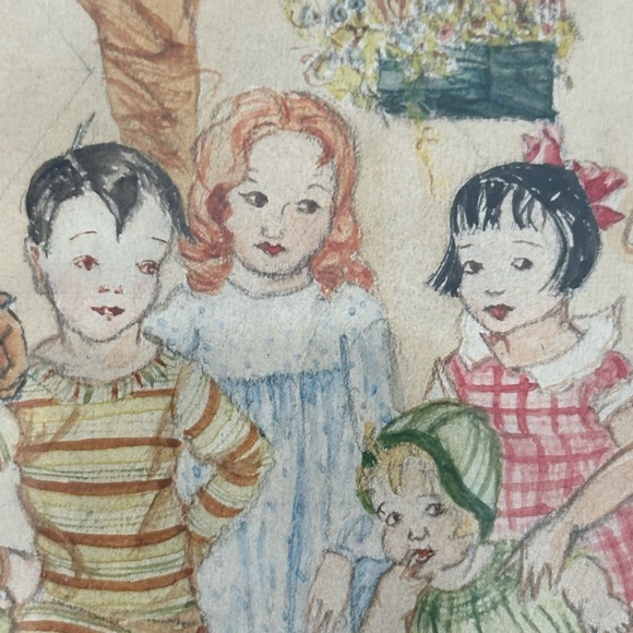 Antique Pencil Drawing w Water Colour - Picture 3 of 13